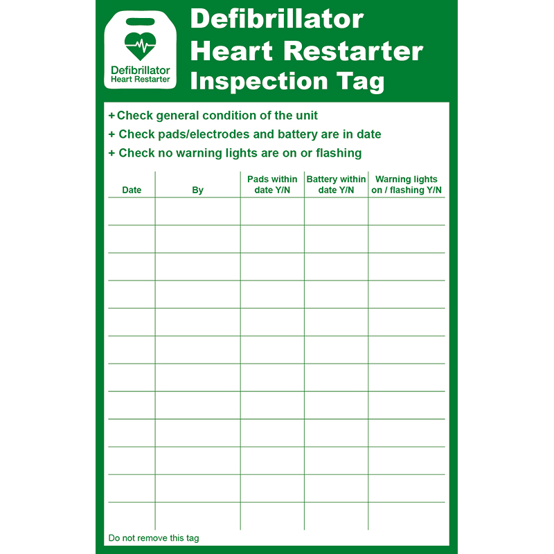 AED Inspection Tag for Workplace Defibrillator Checks